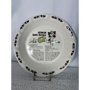 Vintage 1983 Watkins German Apple Kuchen Recipe Ceramic Pie Plate 10.75 Inch